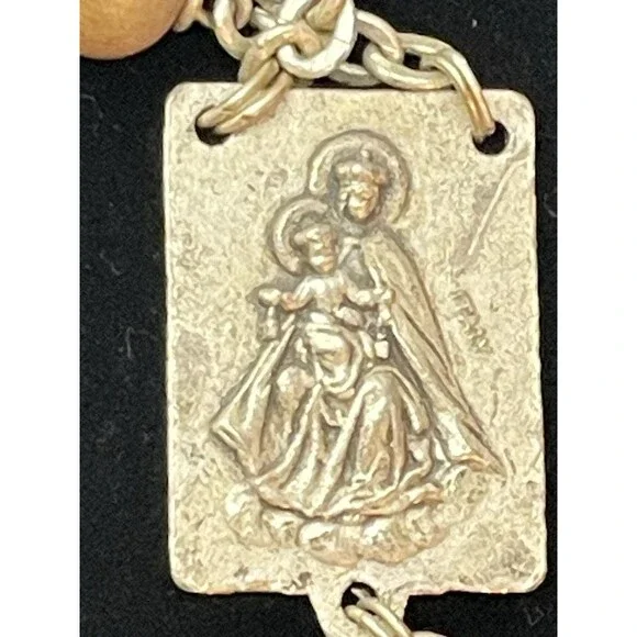 Vintage Italian Relic Rosary Wood Beads Crucifix Mt Calvary Soil St Joseph 21" - Picture 6 of 10